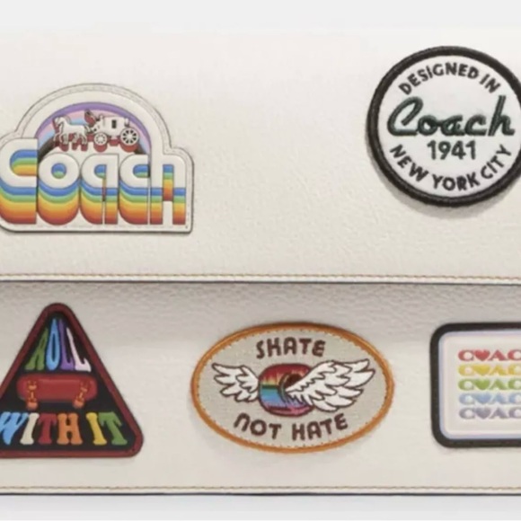 COACH Turner Flap Crossbody Patches Chalk Multi Color Rainbow Pride Keychain New - Picture 7 of 11